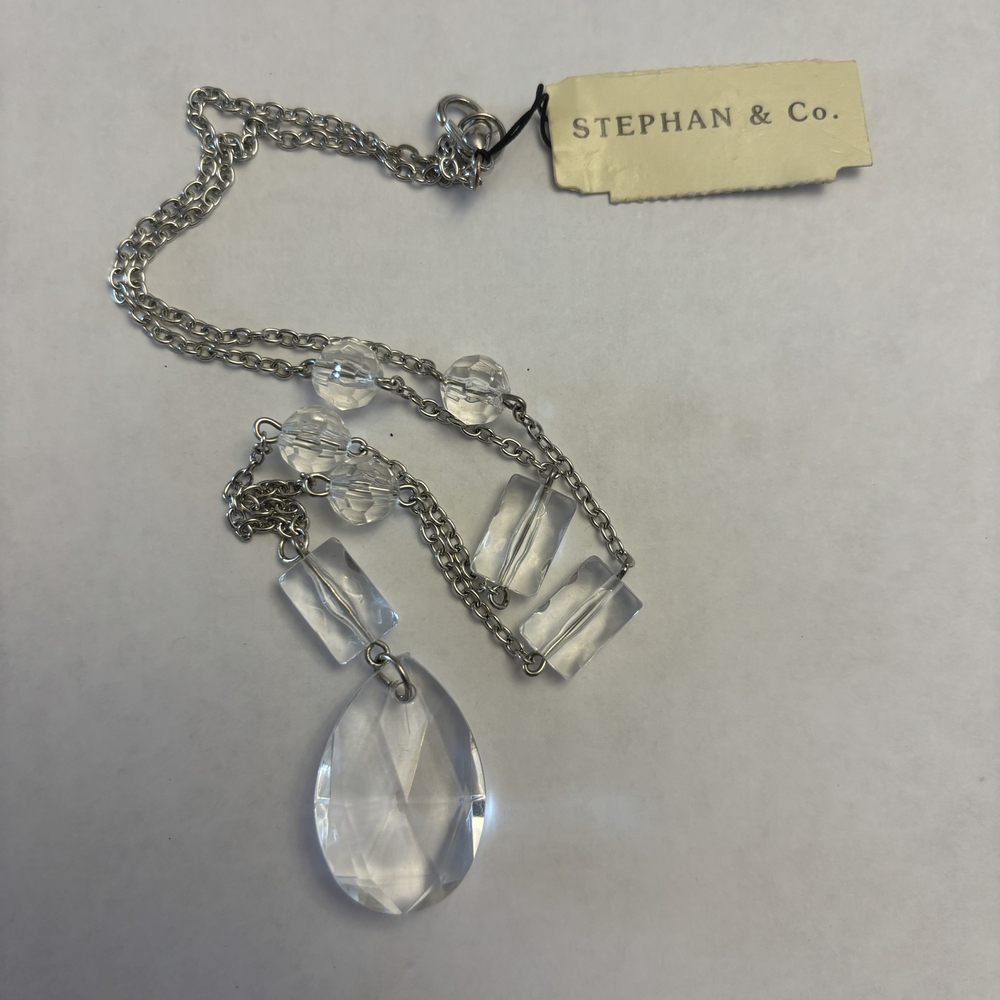 Stephan & Co. Silver Tone Clear Faceted Crystal & Teardrop Station Necklace NWT